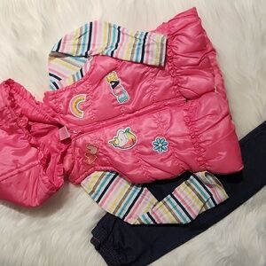 3pc Set: Pink Hooded Vest & Striped Shirt with Navy Pants - Girls Size 5